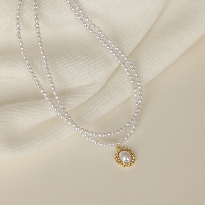 Kalung Rantai Klavikula Mutiara Lapisan Ganda Gaya Korea Untuk Aksesoris