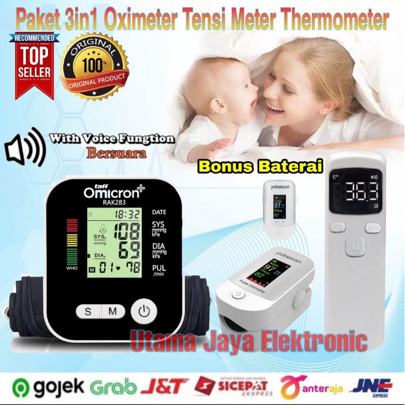 Paket 3in1 Oximeter Pulse Tensi Meter Thermometer Gun Terbaik