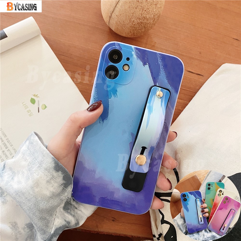 Case Bahan Silikon Cair Anti Kotor Dengan Tali Pergelangan Tangan Untuk Iphone 6 6s 7 8 Plus X Xs Xr 11 Pro Max