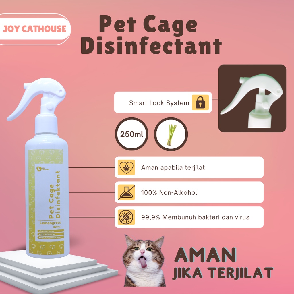 Disinfektan 250 ml Non-Alkohol Penghilang Bau Kandang Kucing, Anjing, Kelinci dan Hewan Peliharaan Lainnya 250 ml Botol Spray Dengan Fitur Lock | Joy Cathouse