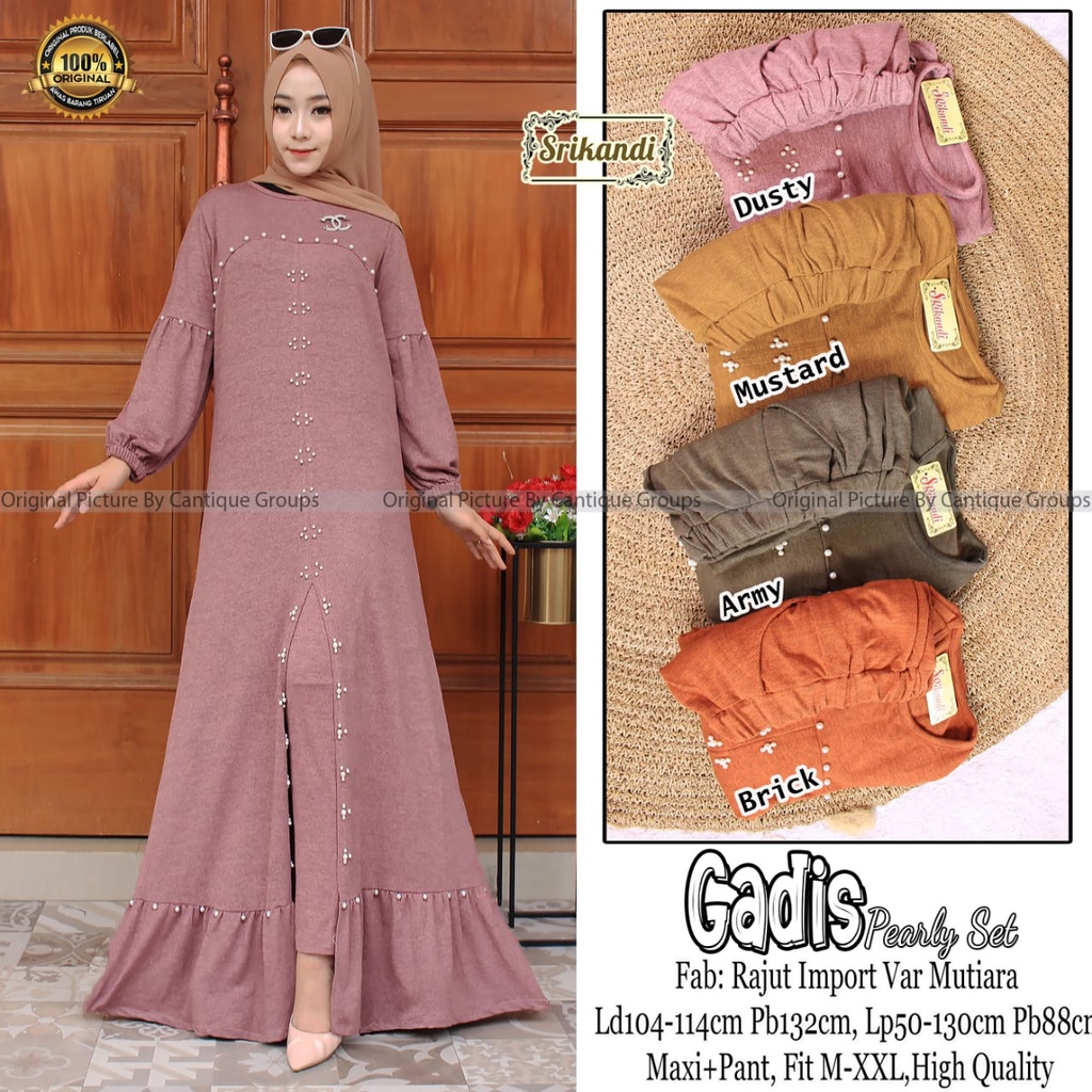 Gadis Pearly Set By Srikandi Setelan One Set Maxy Pants Wanita Muslim Jumbo Rajut Import Var Mutiara