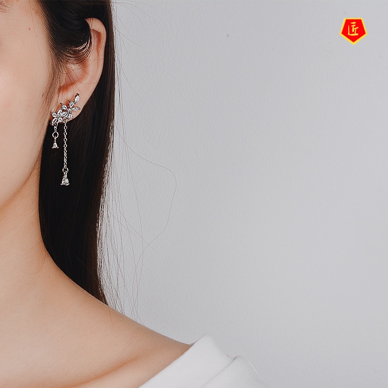 [Ready Stock]Flower Tassel Earrings Female Temperament Elegant