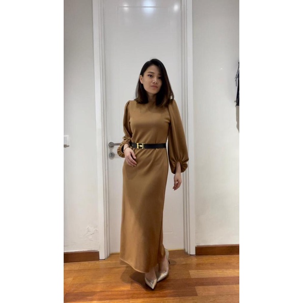 Dress Pesta Scuba Tangan Balon Gamis Fashion Dres Muslim Wanita Mewah Korea Korean Style Premium Mod