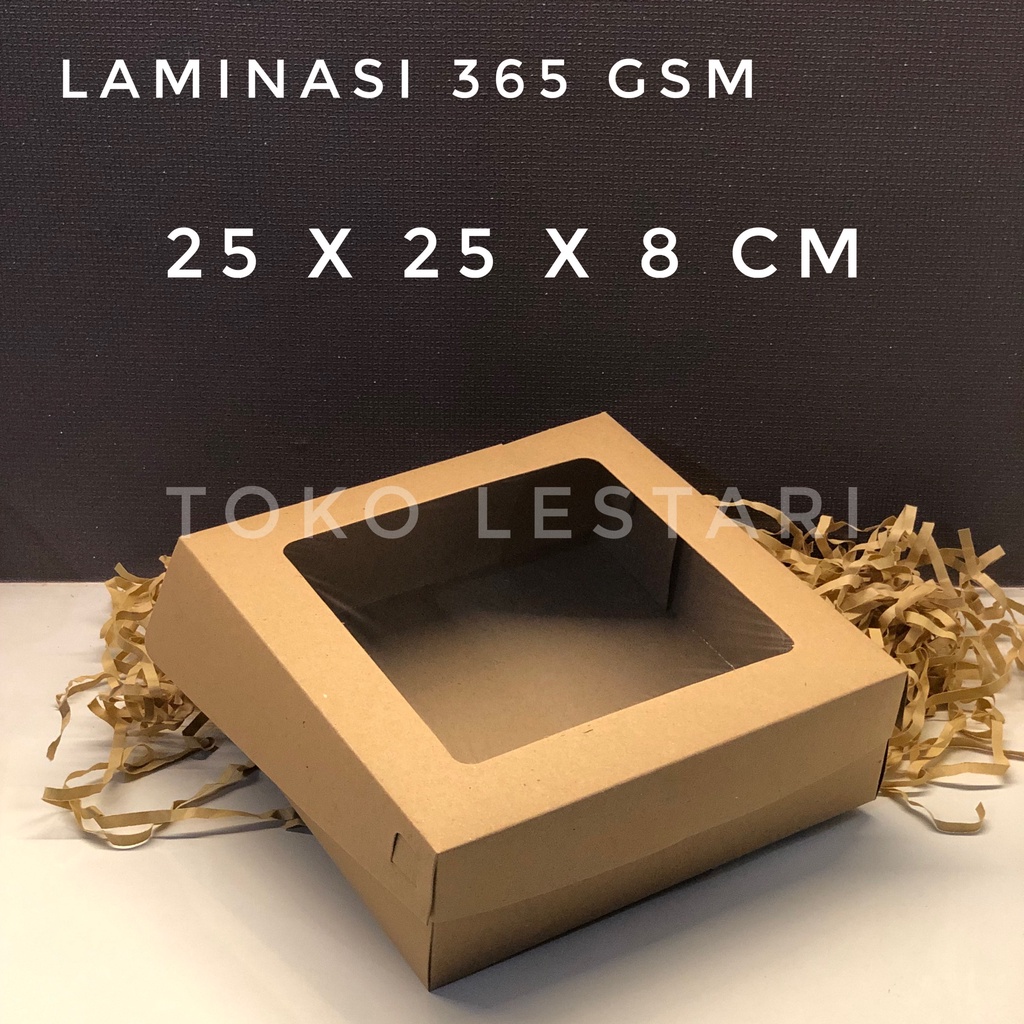 Box Kraft Coklat LAMINASI JENDELA Untuk Kotak Packing Kue Roti Snack 25 x 25 x 8 CM