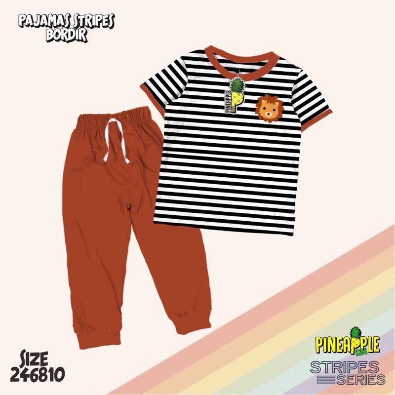 Baju Anak Setelan Pajamas Stripes Bordir Pineapple Kids Original Super Premium Termurah Terlaris