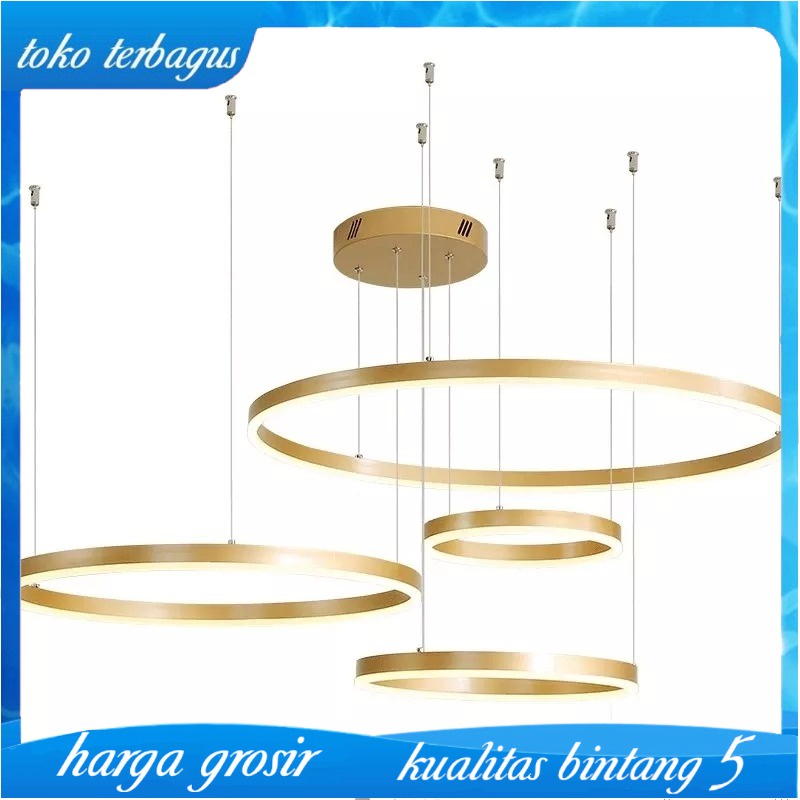 Lampu Gantung Hias Gold Premium Chandelier 4 Ring Dekorasi Minimalis