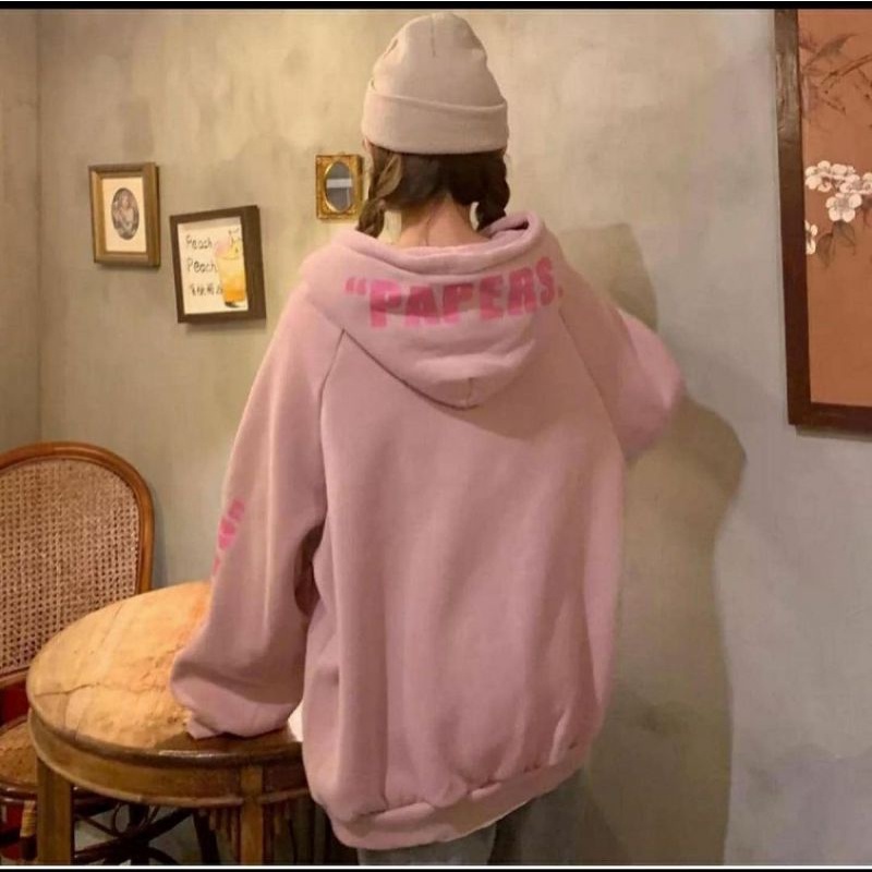 Hoodie Sweater PAPPERS Oversize Wanita Atasan Jacket Kekinian Modern Style Motif Cute Outfit Kasual Korean Style Jacket