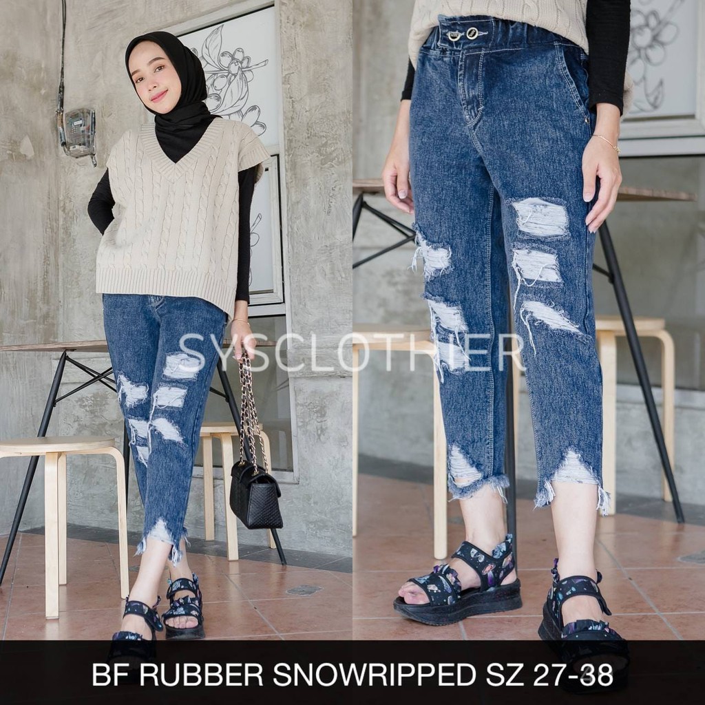 CELANA JEANS WANITA 7/9 BF RUBBER RIPPED SERIES