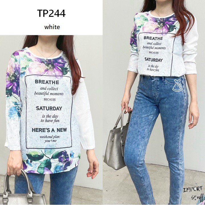 TP244 - ATASAN KAOS WANITA LENGAN PANJANG COTTON COMFY ADEM