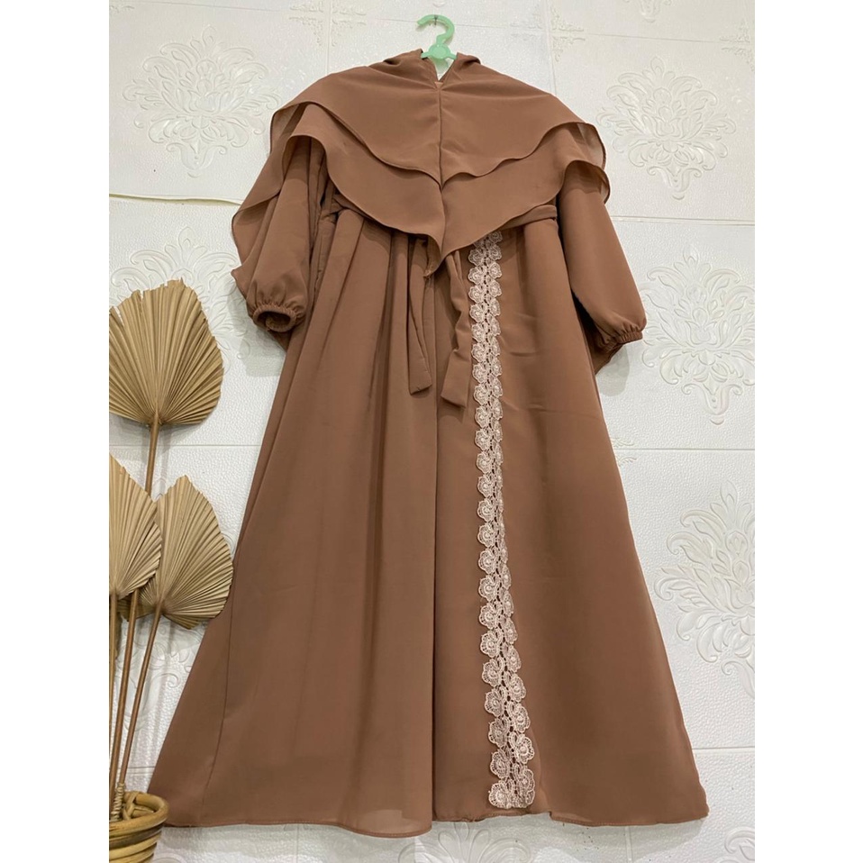 Gamis Anak Variasi Renda Bunga / Gamis Anak Syari Ceruty Babydoll Utk Usia 8-9 Tahun