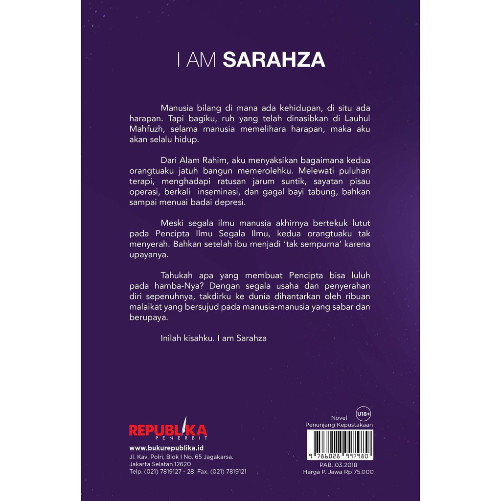 Novel Best Seller - I Am Sarahza - Republika Penerbit - Oriiginal-1