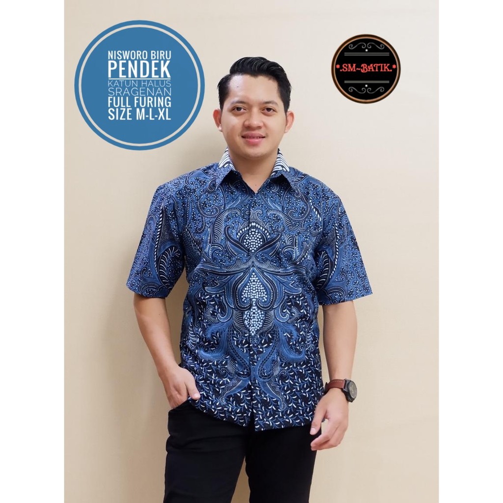 NISWORO BIRU SM KEMEJA BATIK PRIA SOLO LENGAN PANJANG PENDEK LAPIS FURING ATASAN PREMIUM MODERN