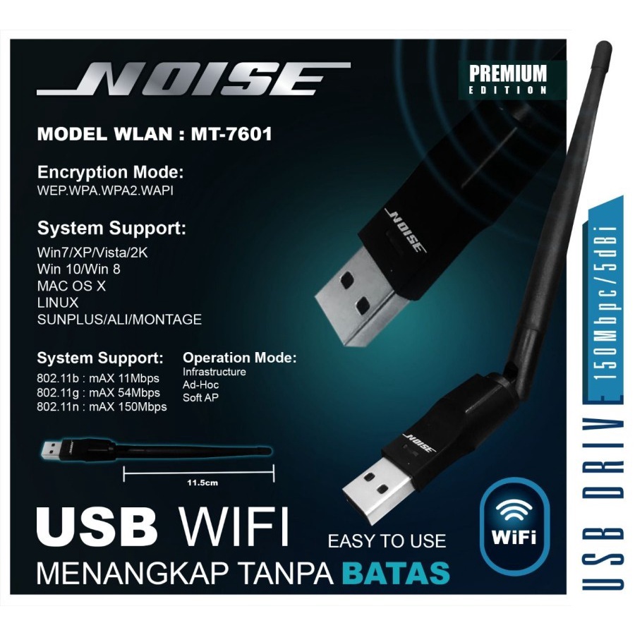 NOISE Dongle Wifi Adapter USB Wifi Adapter MT7601 Original Bisa Conect Untuk STB Set box Semua Merk Antena Wi-fi MT 7601 Set Top Box DVB T2 Internet Wireless Adapter Komputer PC Setbox laptop 50 Mbps