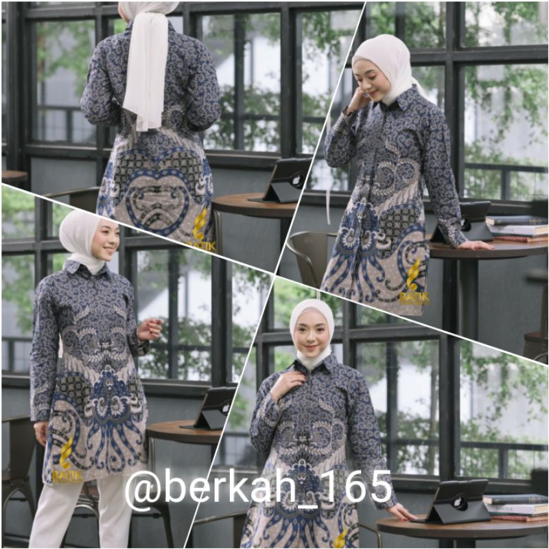 BATIK MODERN PRABUSENO ATASAN KERJA MODEL TUNIK LENGAN PANJANG BAJU KERJA BAHAN KATUN