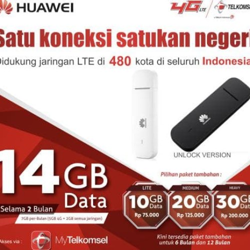 MODEM USB HUAWEI E3372 4G LTE FREE TELKOMSEL 14GB UNLOCK ALL OPERATOR
