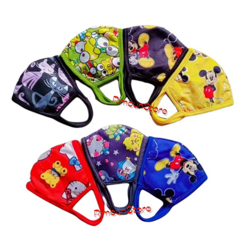 (3pcs) Masker Kain 3 Lapis Anak Cewek TK Paud usia 4 - 7tahun / Masker Karakter Kartun / Masker Anak