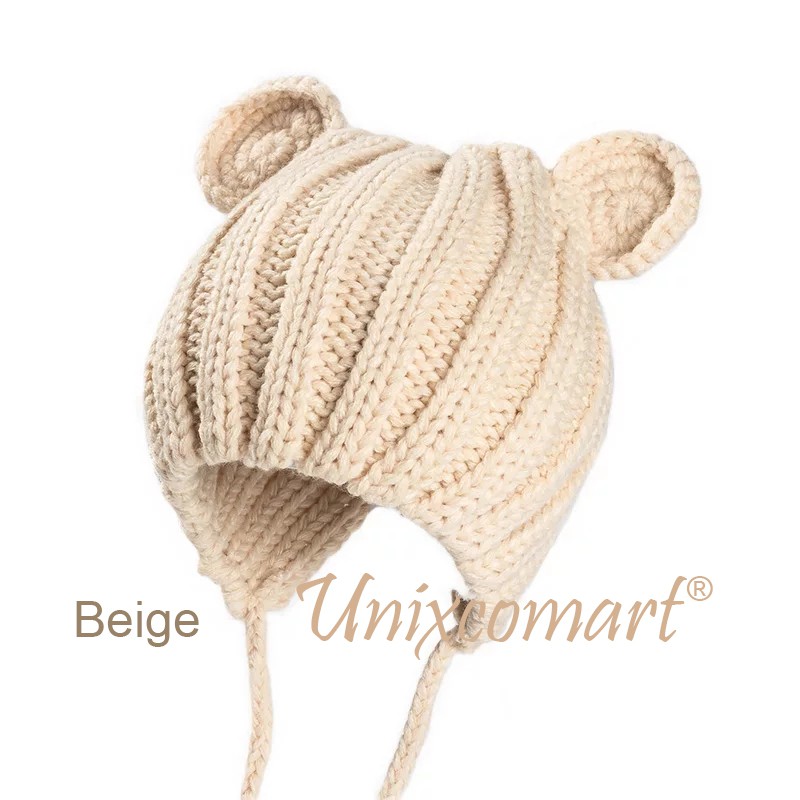 Topi Kupluk Anak Bayi Rajut BONNET MOUSE Ears Cap Topi Kupluk Anak Bayi Rajut-Beige
