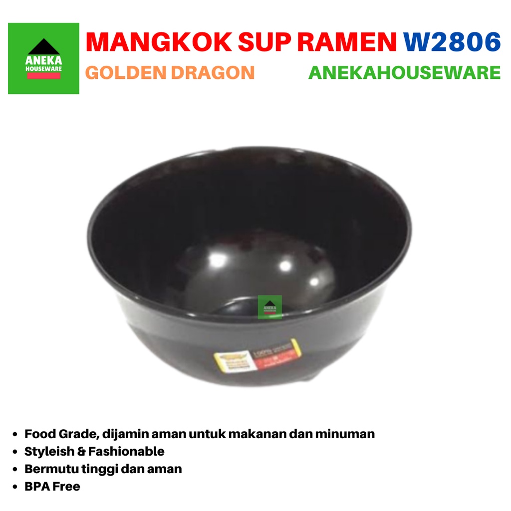 Mangkok Makan Mangkuk Saji Dalam 6 inc Hitam W2806 Golden Dragon