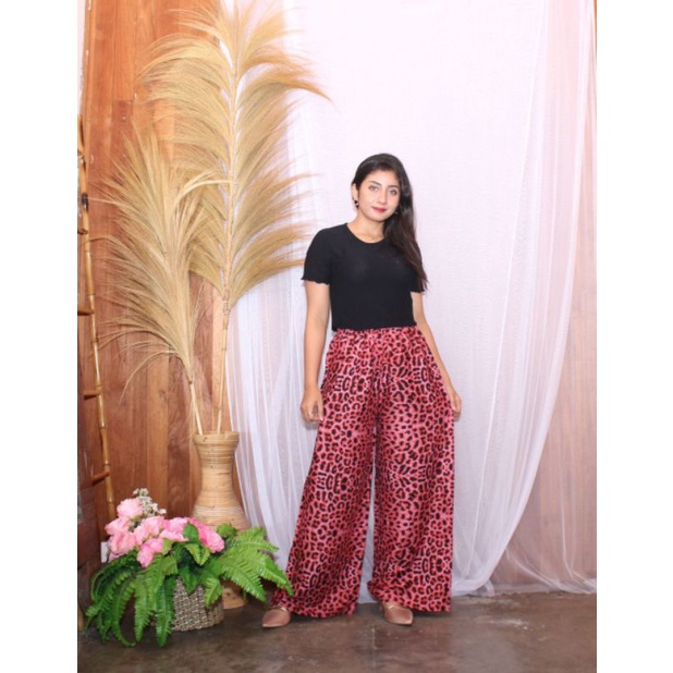 celana panjang kulot motif leopard rayon viscose