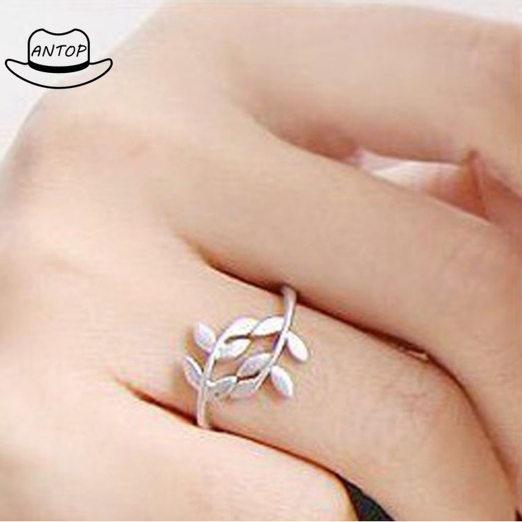 Cincin Open Ring Adjustable Motif Daun Zaitun untuk Wanita