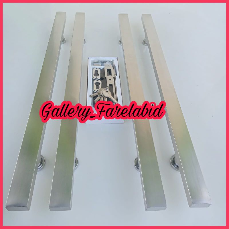 Handle Pintu Rumah Stainless Steel Kotak 80 Cm Set Body Kunci Gagang Pintu Rumah Modern 60 Cm Full Set Bodi Pelor Pegangan Pintu Kupu Tarung 45 Cm Tarikan Pintu Rumah Utama Minimalis