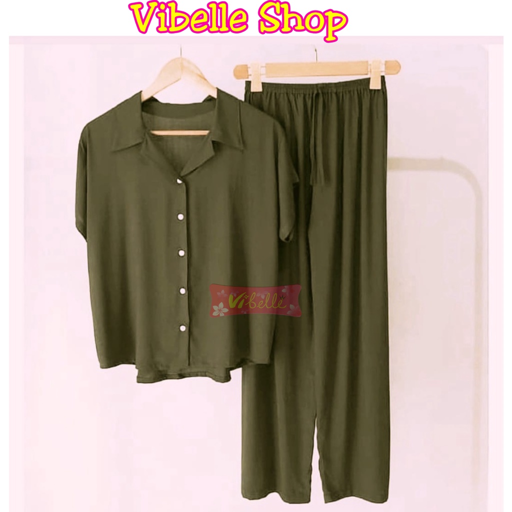 VIBELLE SHOP STELAN PIYAMA CP SET KEMEJA POLOS WANITA HARGA PROMO BAJU TIDUR SUPER MURAH-6