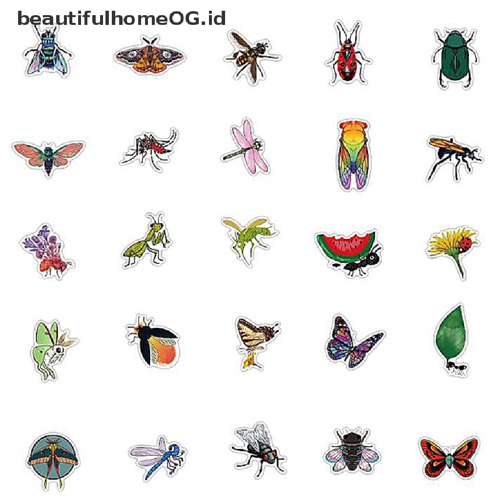 50 Pcs Stiker Grafitti Desain Hewan Serangga Semut Kepik Butterfly