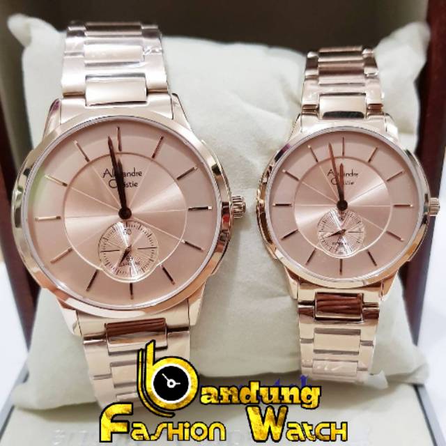 Jam Tangan Couple Elegant Alexandre Christie AC 8546 Rosegold Original
