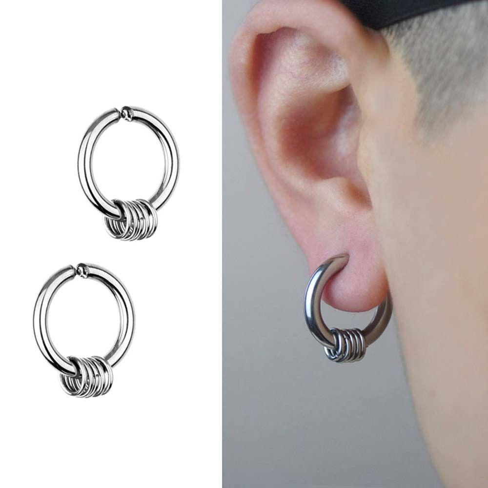 Mxbeauty Anting Hoop Palsu Kepribadian Hip Hop Rock Roll Lingkaran Tanpa Lubang Perhiasan Punk Non Piercing Geometris Anting Klip Hitam