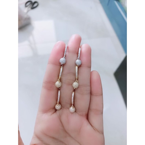 Anting jepit perak925 asli lapis emas/Anting jepit gantungan bola mata putih full/anting silver 925