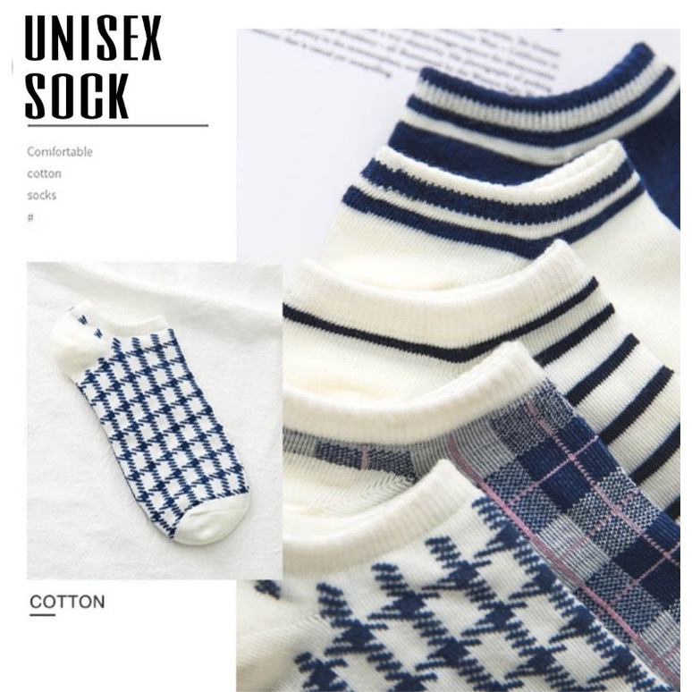 [ COD ] Kaos Kaki Wanita Pria Unisex Motif Garis Kotak Simple Polos Biru Dongker / Kaoskaki Wanita Pendek Semata Kaki / Kaos Kaki Korea Style-7