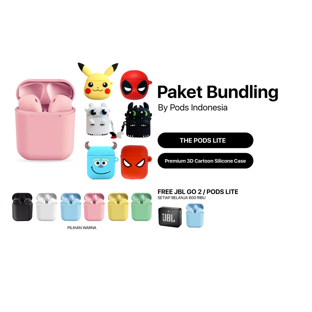 [PAKET HEMAT] Bundling The Pods + 3D Premium Sillicon Case For Gen 2 &amp; Pods Lite By Pods Indonesia