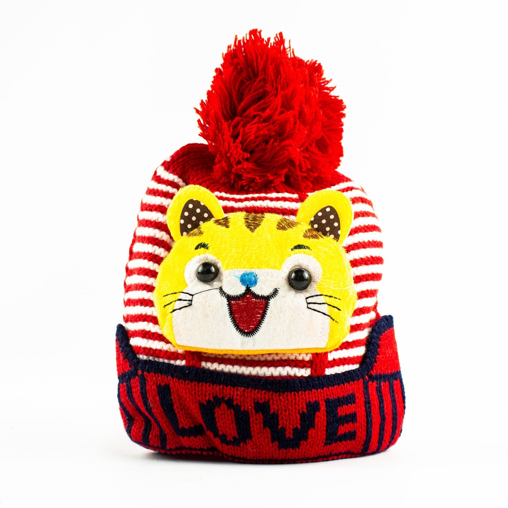 Topi Anak Bahan Rajut Premium Gambar Harimau Love / Singa