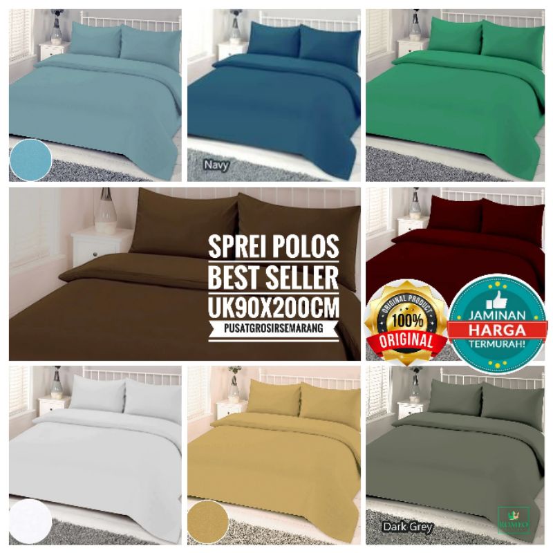 Sprei Polos ROMEO Small Single Size uk 90 90x200 T20 Sprei Katun Polos Putih Abu Coklat White Grey Brown Navy Maroon