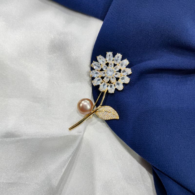 Bros rhodium lapis emas mutiara air tawar asli lombok bersertifikat Aksesoris mutiara lombok Aksesor