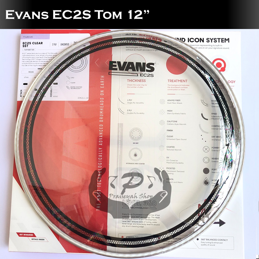 Head Drum Evans EC2S Clear TOM - 8&quot; - 10&quot; - 12&quot; - 13&quot; - 14&quot; (Batter / Head Atas)