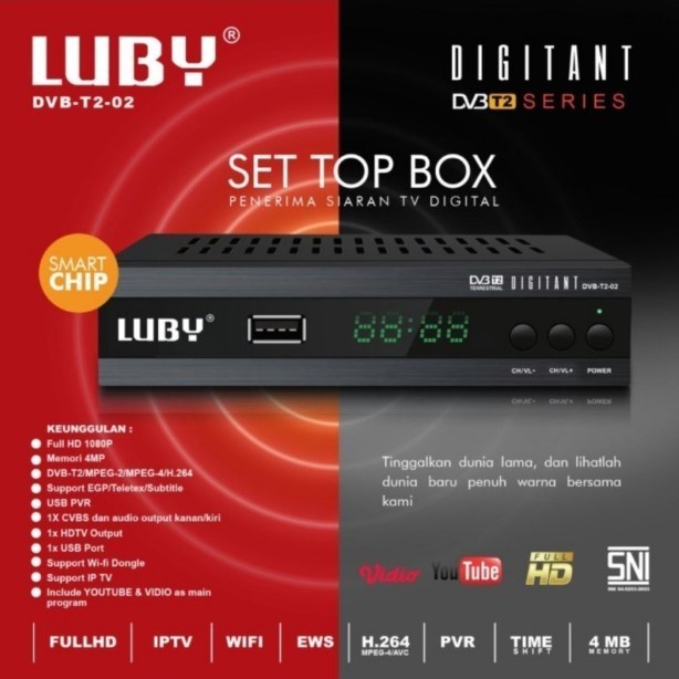 Luby Set Top Box DVB T2 02 Receiver Tv STB Digital Full HD SNI Original