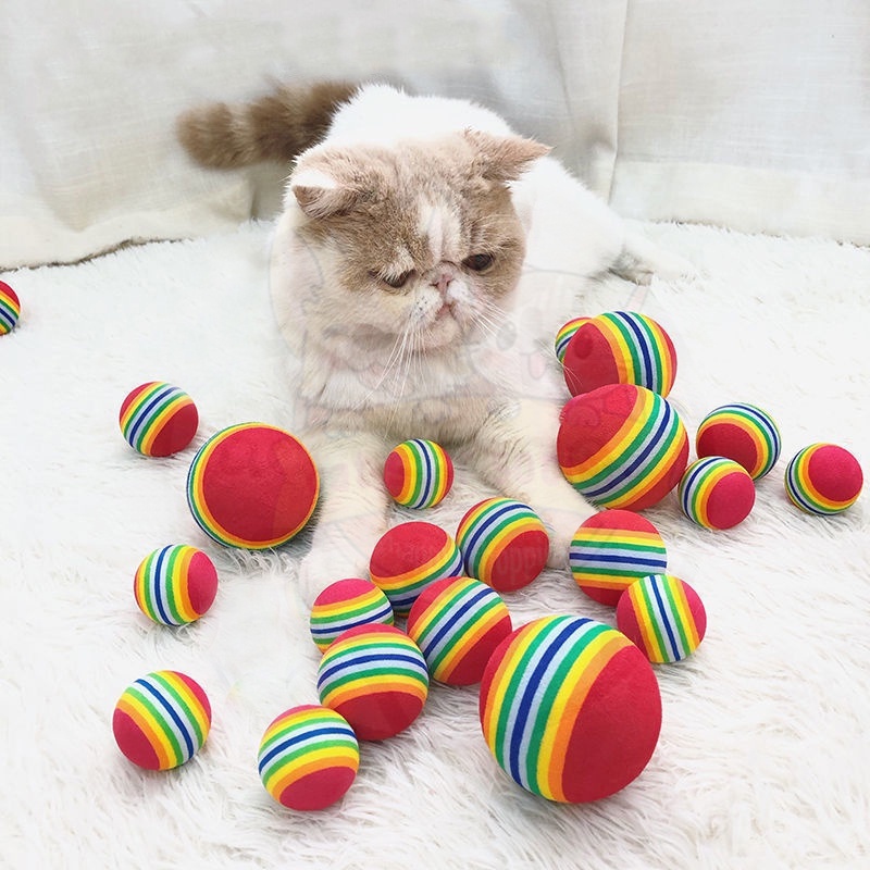 Bola Kucing Pelangi Cat Ball Toys Mainan Kucing Kitten Anak Anjing Lucu Bahan Lembut Aman