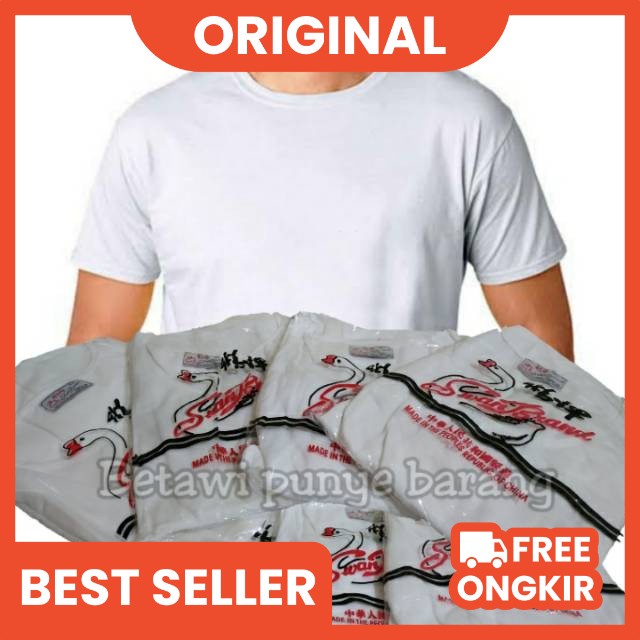 kaos oblong pria putih polos swan brand original