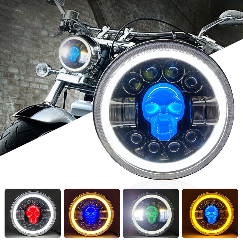 Lampu Depan LED 7 &quot;4 Warna DRL angel face 70W Untuk Motor