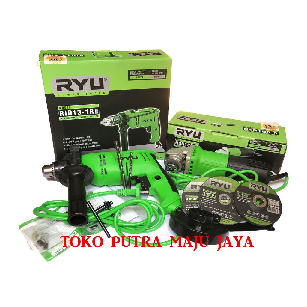 Paket 2 Set Ryu Tekiro Mesin Bor Listrik 13mm & Mesin Disc Gerinda RYU