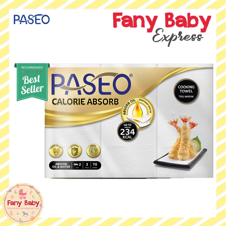 PASEO COOKING TOWEL CALORIES ABSORB OIL 3 ROLLS