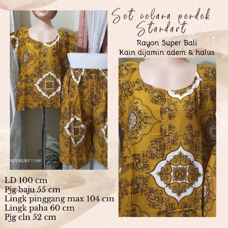 Babydol setelan motif Bali celana pendek Rayon Super