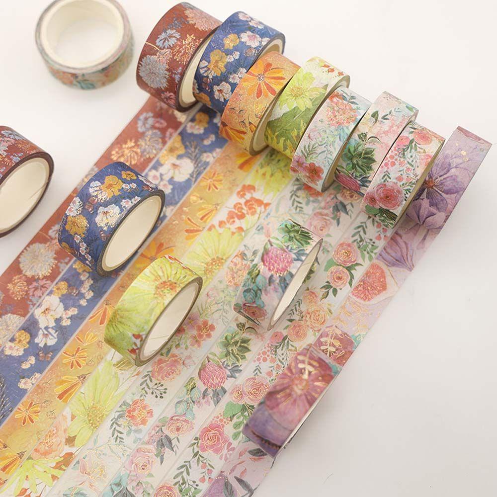 Agustinina Pita Bunga Gaya Jepang 8Pcs/Box Scrapbooking DIY Foil Emas Diary Dekoratif Tape Perekat