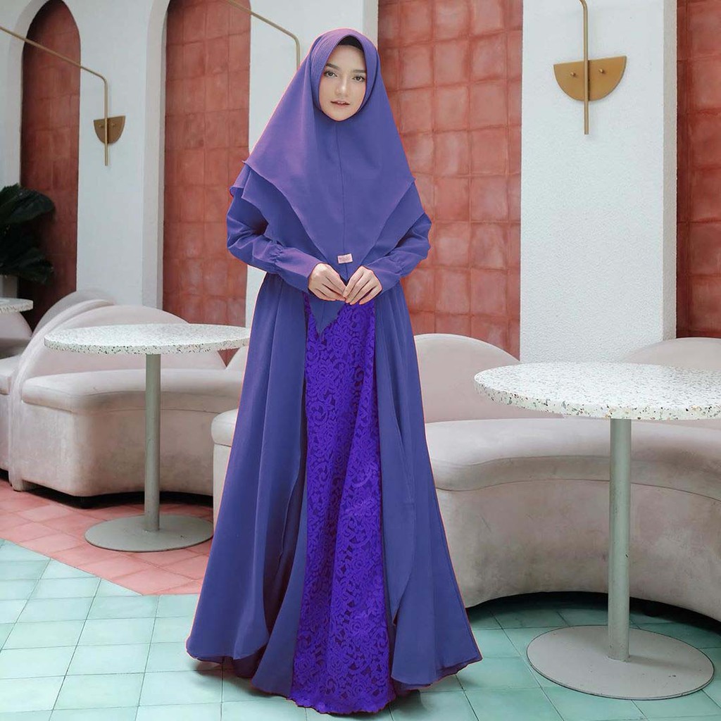 Sabrina Dress Syari / Gamis cantik kekinian kombinasi brokat  murah terbaru untuk remaja dan dewasa