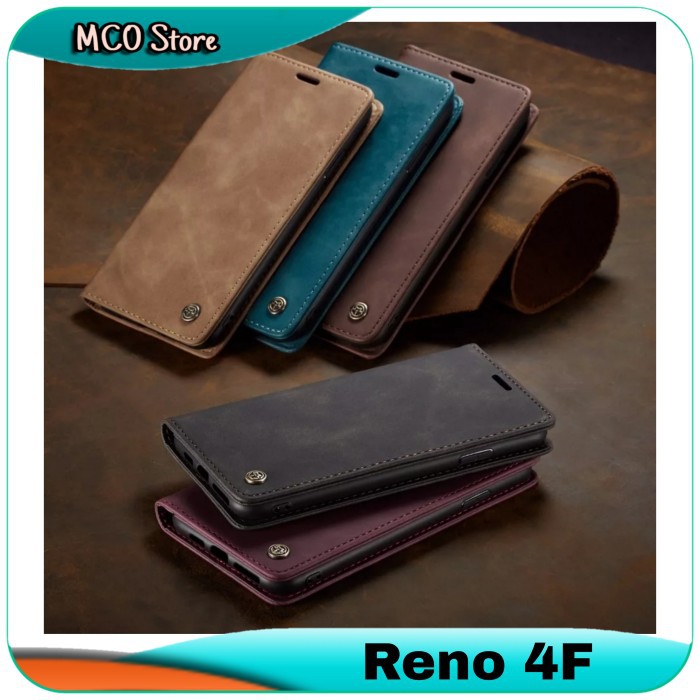 Casing Oppo Reno 4F 4 F Auto Flip Protective Card Solts Leather Case