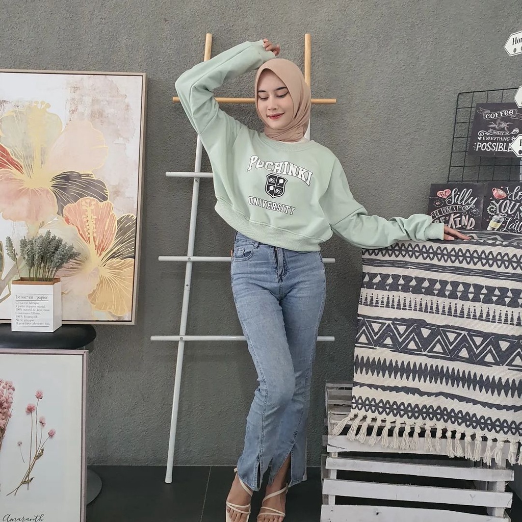 POCHINKI CROOPE | Sweater Crewneck Oblong Oversize | Outerwear Wanita Termurah Fashion Terkini Korean Style