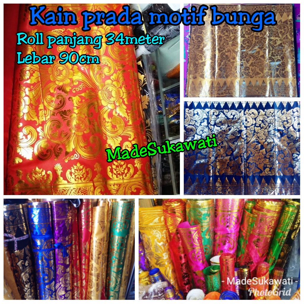 34 meter Kain prada emas bali motif bunga 1 roll