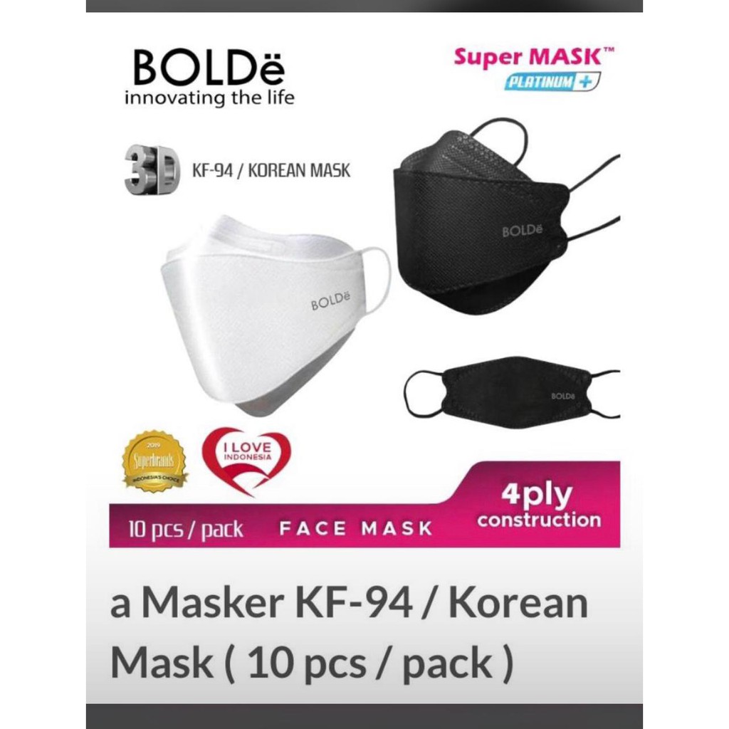 BOLDe Super Mask KF 94 4 ply izin Depkes - Korean Mask - Masker Medis 3D