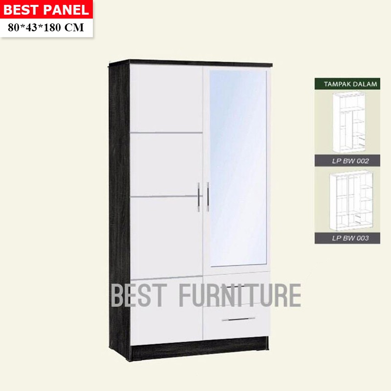 Best FREE RAKIT Lemari Pakaian 2 Pintu Putih Minimalis uk 80x180cm - Putih